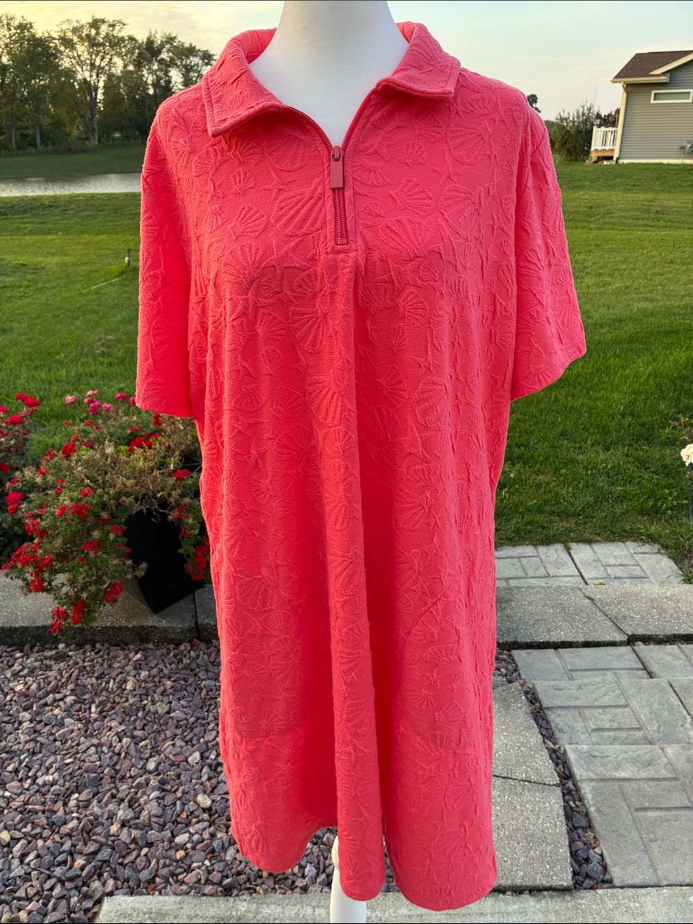 d&co. Beach Coral Textured Short-Sleeve Polo Dress